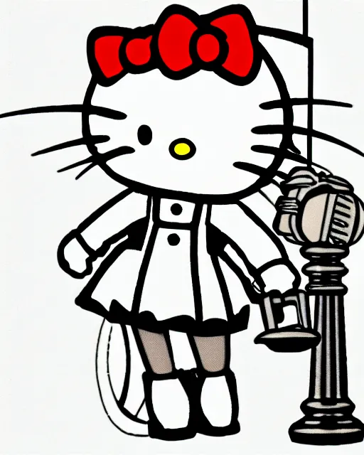 Image similar to anime judge hello kitty holding a gavel, angry eyebrows