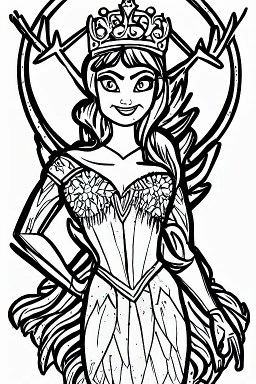 Prompt: figure princess hulk, crown, tiara, in the coloring book style, black and white, cartoon, disney style, frozen style, marvel style