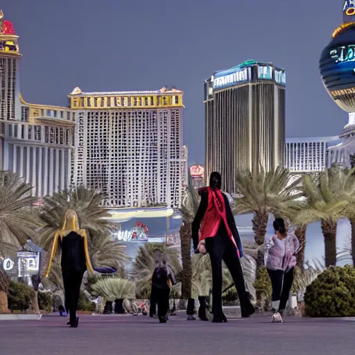 Image similar to actual photography of grey aliens walking along the Las Vegas strip, award winning, high def,