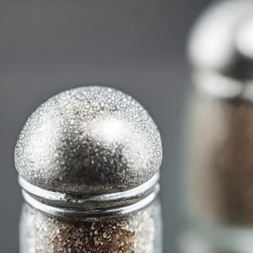 Image similar to closeup photograph of salt and pepper shakers, 4K HD award winning, studio lighting, bokeh