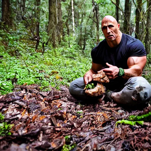 Image similar to the rock eating meat off the forest floor