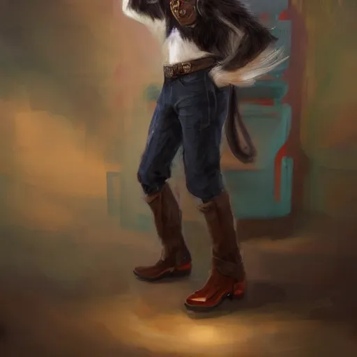 Image similar to wide angle beautiful full body portrait of a cute male anthropomorphic anthro border collie fursona wearing cowboy outfit in a grocery store, character design by charlie bowater, henry asencio, and ross tran, furry art, furaffinity, beautiful, glamor pose, detailed, aesthetic, trending on artstation