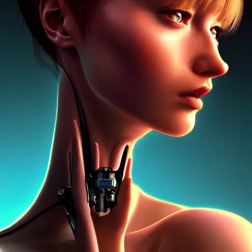 Image similar to a extremely detailed digital painting of a highly complex humanoid android woman with intricate exposed cybernetic modifications, art by ilya kuvshinov, trending on cgsociety, computer art, ilya kuvshinov, artstation hd, artstation hq, photo realistic, hyperrealism, soft light, cinematography photo, ray tracing, unreal engine 5