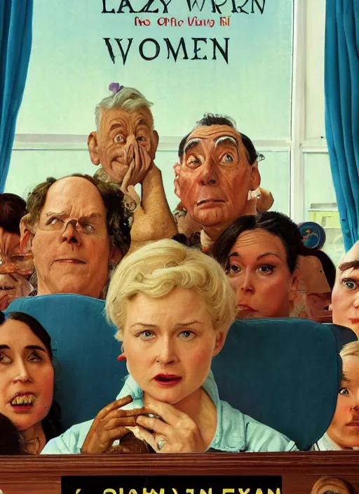 Image similar to poster for a drama film animation called lazy woman, 8 k, hd, art by norman rockwell