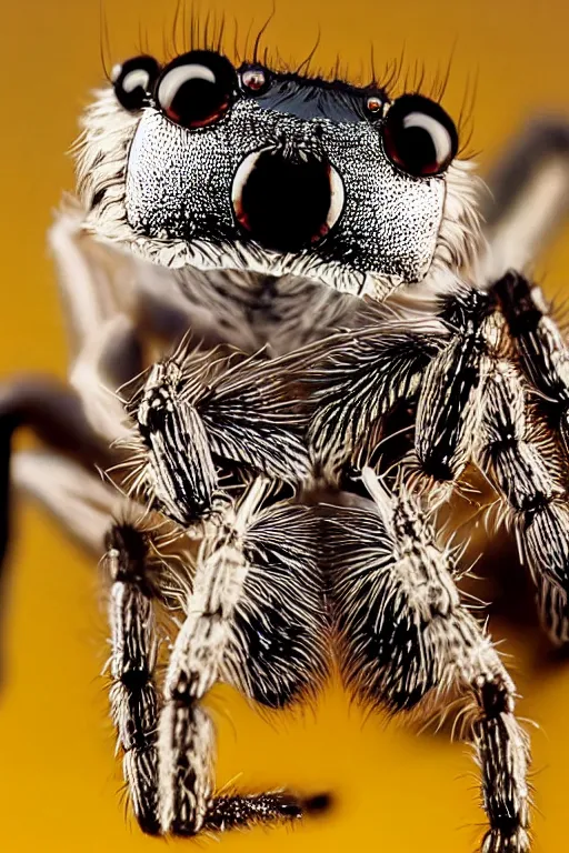 Prompt: 8mm extremely detailed macro photography of a jumping spider playing drums, realistic, 8k, colorful, national geographic, detailed