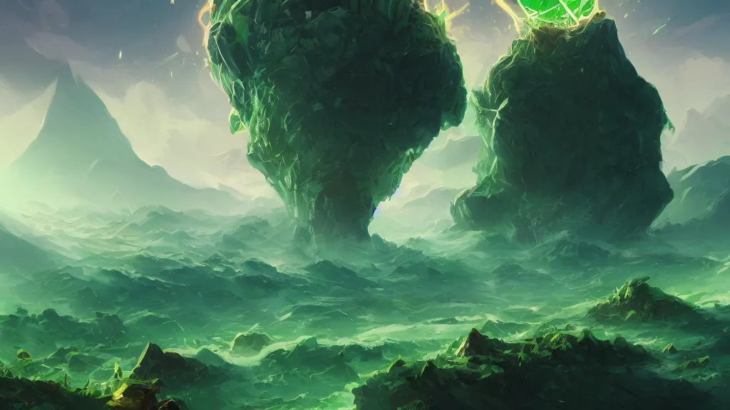 Image similar to giant green skull falls on the earth, meteor, crash, waves of energy, by sylvain sarrailh, rossdraws, ambient light, ultra detailed, fantasy artwork, 8 k, volumetric lighting, trending on artstation, award winning, very beautiful.