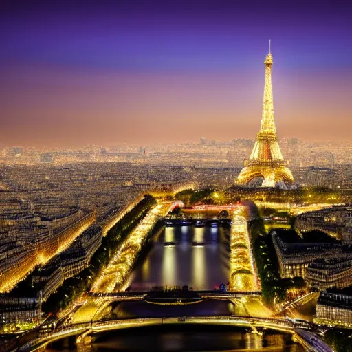 Image similar to award winning photo of paris at night, realistic photo