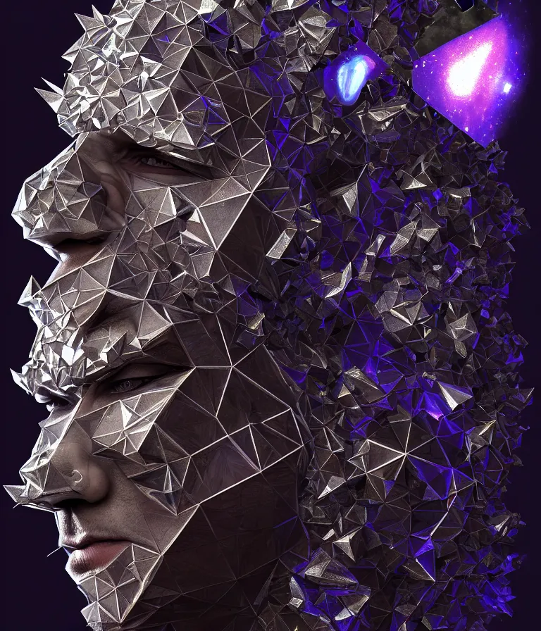 Image similar to front!!! shot of a court jester!!! character, mesmerizing fractal hypercubes, platinum cracked, dark holography!!!, future, metallic galactic, crystalline edges, polygonal, elegant, highly detailed, centered, (((artstation, concept art, jagged, sharp focus, artgerm, Tomasz Alen Kopera, Peter Mohrbacher, donato giancola, Joseph Christian Leyendecker, WLOP, Boris Vallejo))), ((raytracing)), mugshot!!!!!, ugly!!!!!!, octane render, nvidia raytracing demo, octane render, nvidia raytracing demo, octane render, nvidia raytracing demo, 8K, cinematic, masterpiece, fine portrait