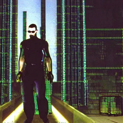 Image similar to a film still of Gordon Freeman in The Matrix (1999)