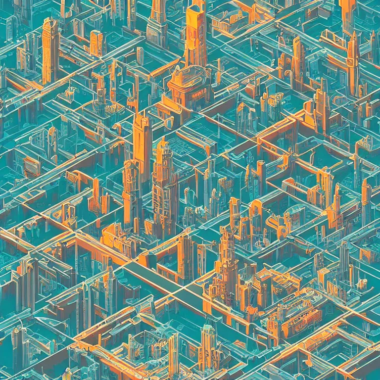 Image similar to isometric view illustration of a Cyberpunk Moscow, highly detailed, by James Gilleard and Bruce Pennington