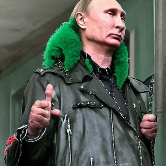 Image similar to punk vladimir putin with green mohawk