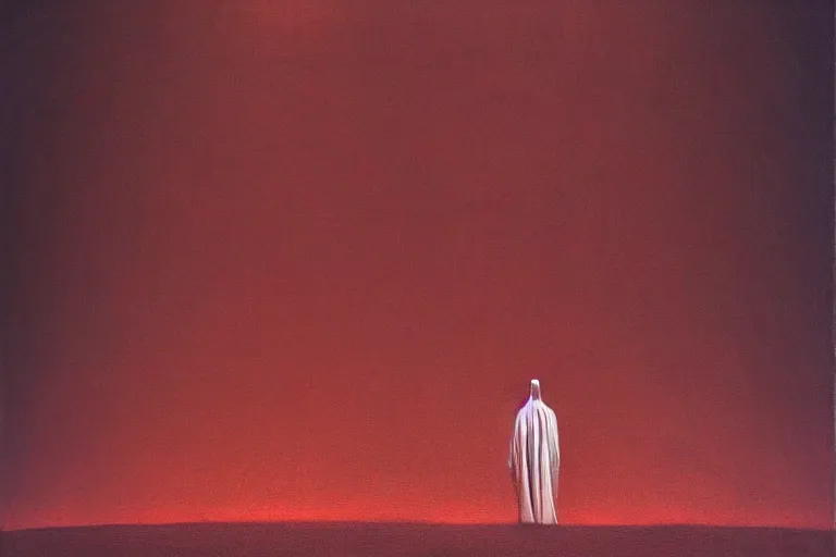 Prompt: king of dreams, sandman, gareth pugh aw 2 0 1 1, in hoc signo vinces, vatican in background, cloud of sand, dreaming, in the style of beksinski, part by hopper, part by rodcenko, part by hofbauer, intricate composition, red by caravaggio, insanely quality, highly detailed, masterpiece, red light, artstation