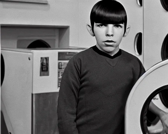 Image similar to young Spock at the laundromat, journalist photo