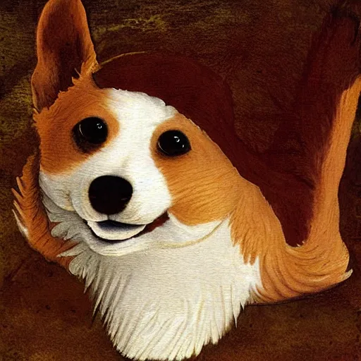 Image similar to corgi dog painting, leonardo da vinci style