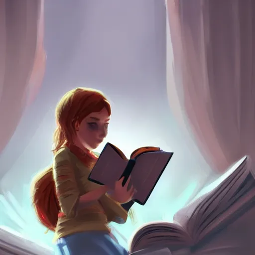 Image similar to a girl reading a book, highly detailed, digital painting, artstation, concept art, art by Benoit B. Mandelbrot