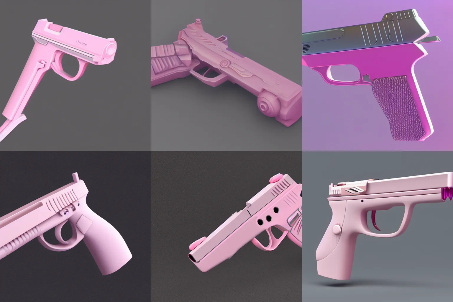 Prompt: futuristic pistol, light pink, Japanese style, cute, unreal 5 render
