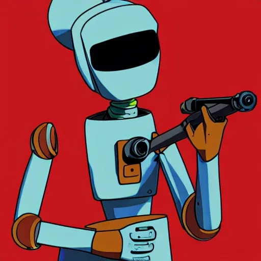 Prompt: portrait of canti the robot from flcl anime, he is holding a valorant style sniper rifle