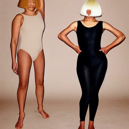 Image similar to sia furler wearing a skin colored leotard full body artistic photoshoot