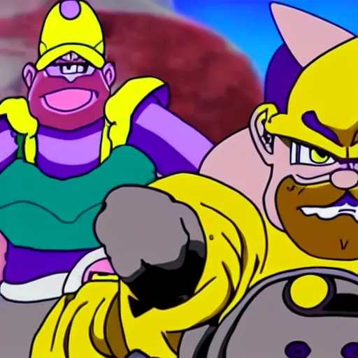 Image similar to Wario, still frame from Dragon Ball Super