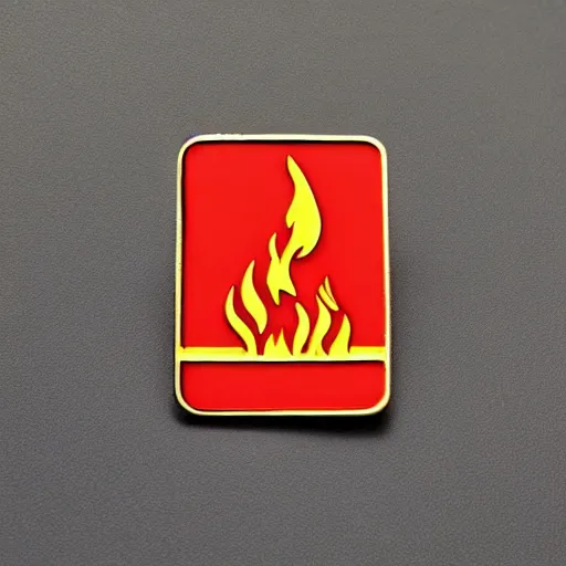 Image similar to a photo of a retro 5 0 s minimalistic simple clean fire warning enamel pin, no text, studio lighting, behance