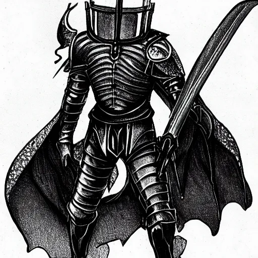 Image similar to a human knight drawn in the style of Kentaro Miura, dark manga, fantasy