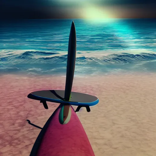 Image similar to skeleton on a surfboard over a psychedelic wave unreal engine