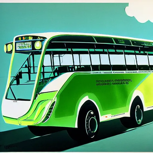 Image similar to concept art for a bus that releases green clouds of poisonous gas, painted by syd mead, high quality