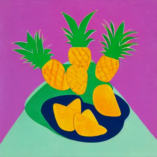 Prompt: pineapples and mangos in the style of eileen agar and giuseppe arcimboldostroke