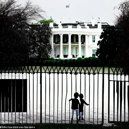 Image similar to one girl and three boys, they are siblings, the wall of a white house is in the beackground