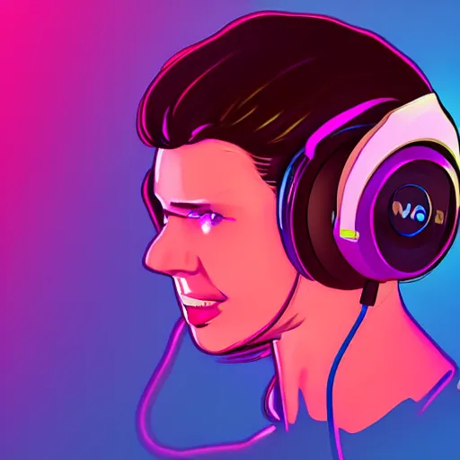 Image similar to animated synthwave girl wearing headphones, animated, trending on artstation, portrait