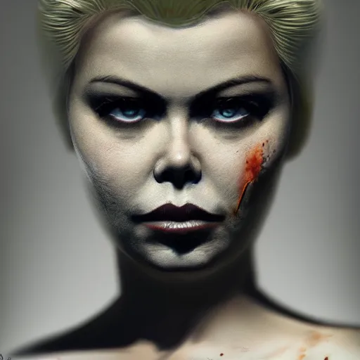 Prompt: portrait of young kim wilde as a zombie with cuts on face, 7 days to die zombie, fine art, award winning, intricate, elegant, sharp focus, cinematic lighting, highly detailed, digital painting, 8 k concept art, art by guweiz and z. w. gu, masterpiece, trending on artstation, 8 k