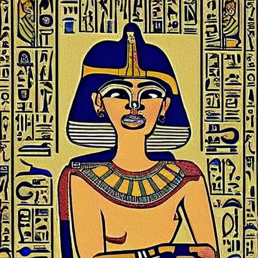 Image similar to Ancient Egypt Art, art of A person using a computer in art style of ancient art, fragmented, a person using a computer!!!!! Ancient Egypt art