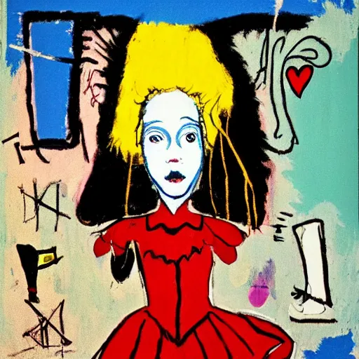 Image similar to alice in wonderland by basquiat