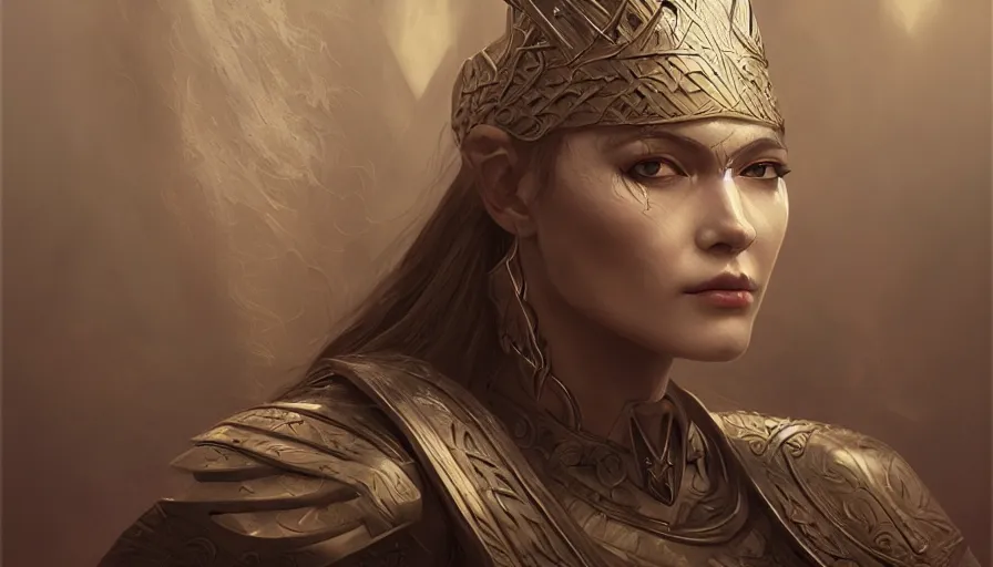 Image similar to photo of a Norse warrior queen, elegant, highly detailed, smooth, sharp focus, illustration, beautiful, geometric, trending on artstation, cinematic, artwork by WLOP