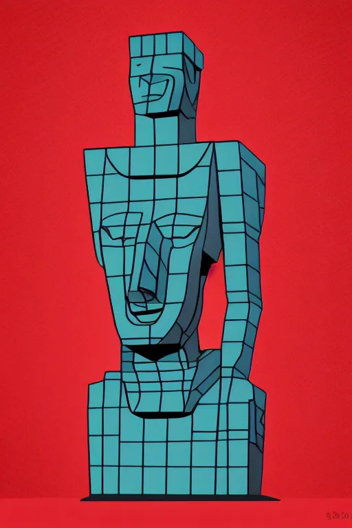 Image similar to cubist moai statue cutout digital illustration cartoon colorful beeple