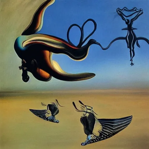 Prompt: Time to fly, painting by Salvador Dali