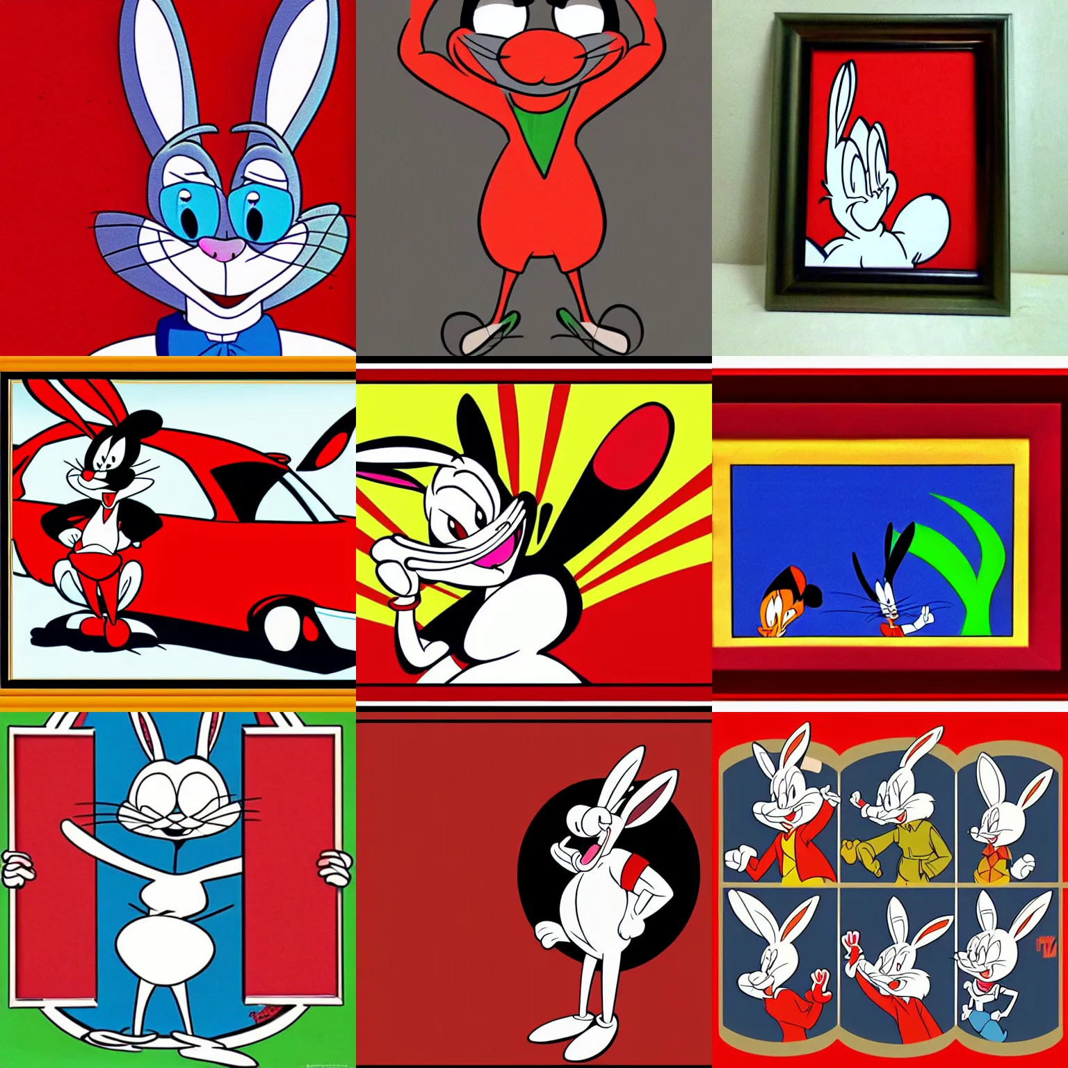 Prompt: cartoon frame bugs bunny, red color scheme, 1 9 6 0 cartoon style, looney tunes