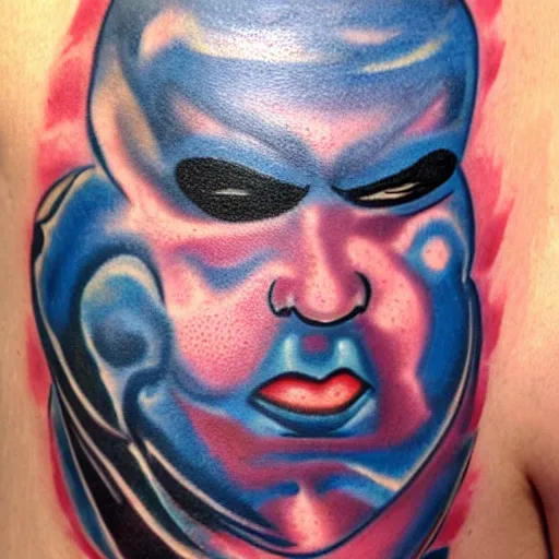 Prompt: big fat tatted blue man with a hammer and piercings