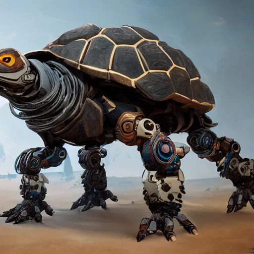 Image similar to a robotic tortoise from Horizon Zero Dawn, trending on Artstation, 4k HD