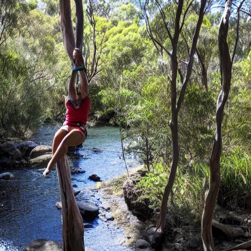 Image similar to rope swing across gully in Australian native bushland