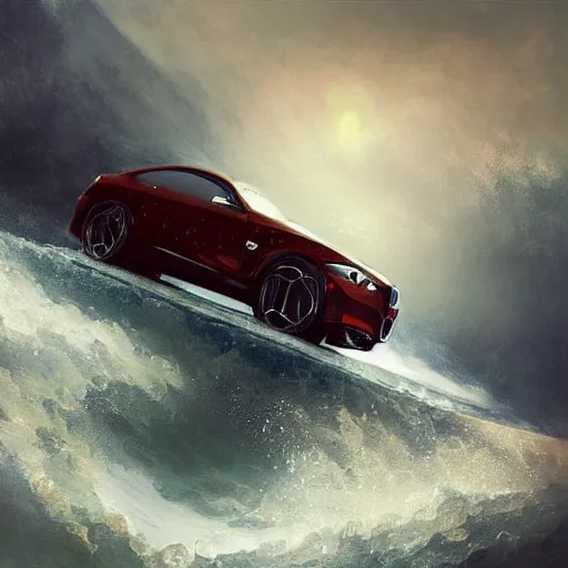 Image similar to bmw by elena vizerskaya and ivan aivazovsky, perfectly detailed, artstation, sharp focus, highly detailed, studio photography, impresion de giclee arte abstracto, award winning