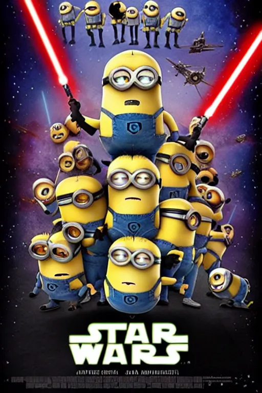 Prompt: a movie poster for star wars episode 2 : attack of the minions, star wars, despicable me, 4 k, movie poster