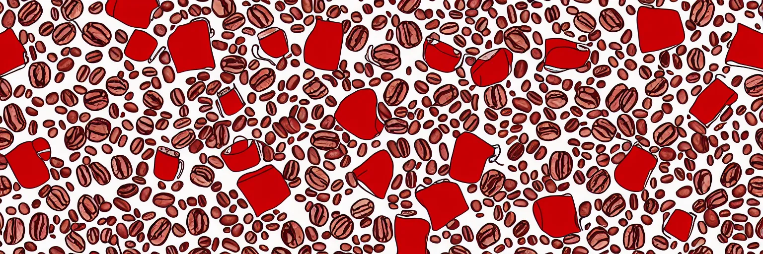 Image similar to seamless pattern design, coffee and band, simple, red and white,