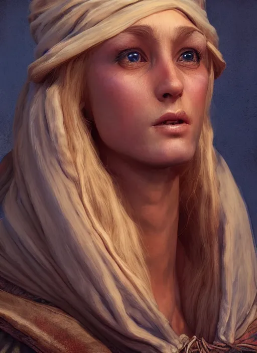 Image similar to blonde peasant woman, fantasy, medieval, vivid colors, fantasy, elegant, concept art, sharp focus, beautiful face!!, digital art, hyper - realistic, 4 k, unreal engine, highly detailed, hd, dramatic lighting by brom, trending on artstation