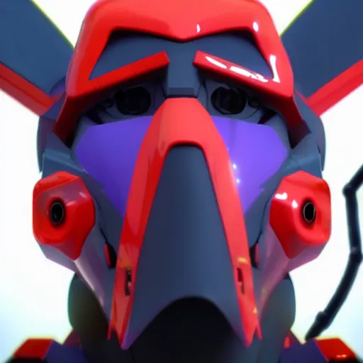 Image similar to neon Genesis evangelion 01 mech concept art close up shot face, 3d art, vfx, octane render, unreal engine, blender