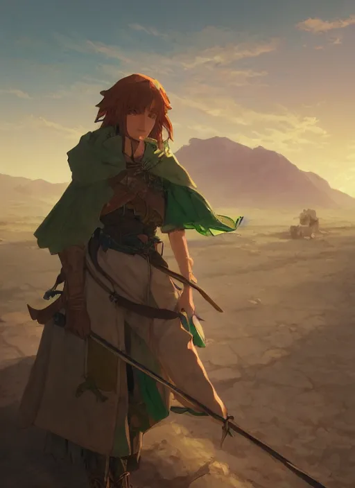 Image similar to a portrait of the emerald herald in the desert, intricate, tone mapped, ambient lighting, highly detailed, digital painting, concept art, sharp focus, by makoto shinkai and akihiko yoshida and hidari and wlop