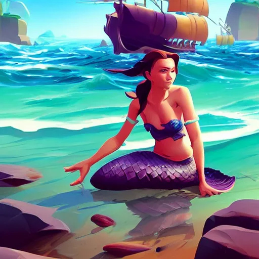 Image similar to painting mermaid treasure on sea of thieves game avatar hero smooth face median photoshop filter cutout vector, behance hd by jesper ejsing, by rhads, makoto shinkai and lois van baarle, ilya kuvshinov, rossdraws global illumination