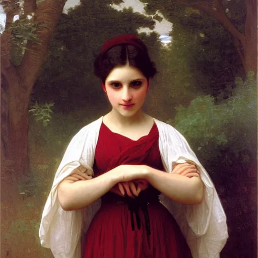 Image similar to A portrait of a fox in a dress by William-Adolph Bouguereau