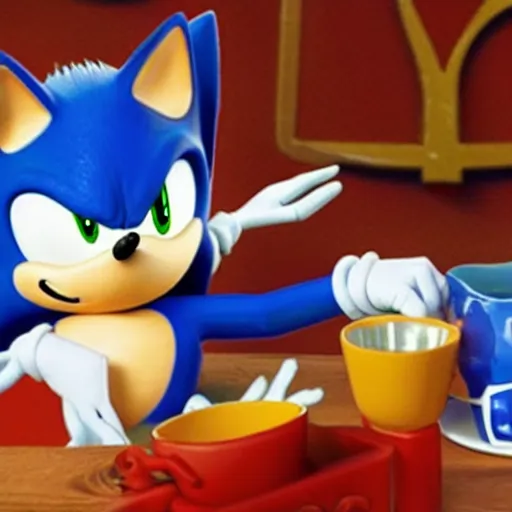 Image similar to sonic the hedgehog ussr drinking tea with stalin