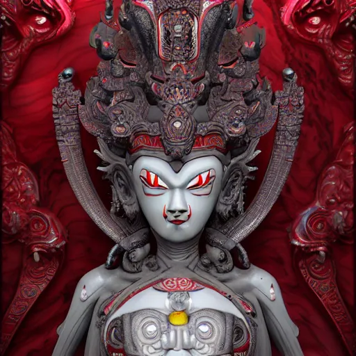 Prompt: naraka buddhist demon korean female, highly detailed, symmetrical long head, red blood eyes, smooth marble surfaces, detailed ink illustration, raiden metal gear, cinematic smooth stone, deep aesthetic, concept art, post process, 4 k, carved marble texture and silk cloth, latex skin, highly ornate intricate details, in the style of 8 8 grzes